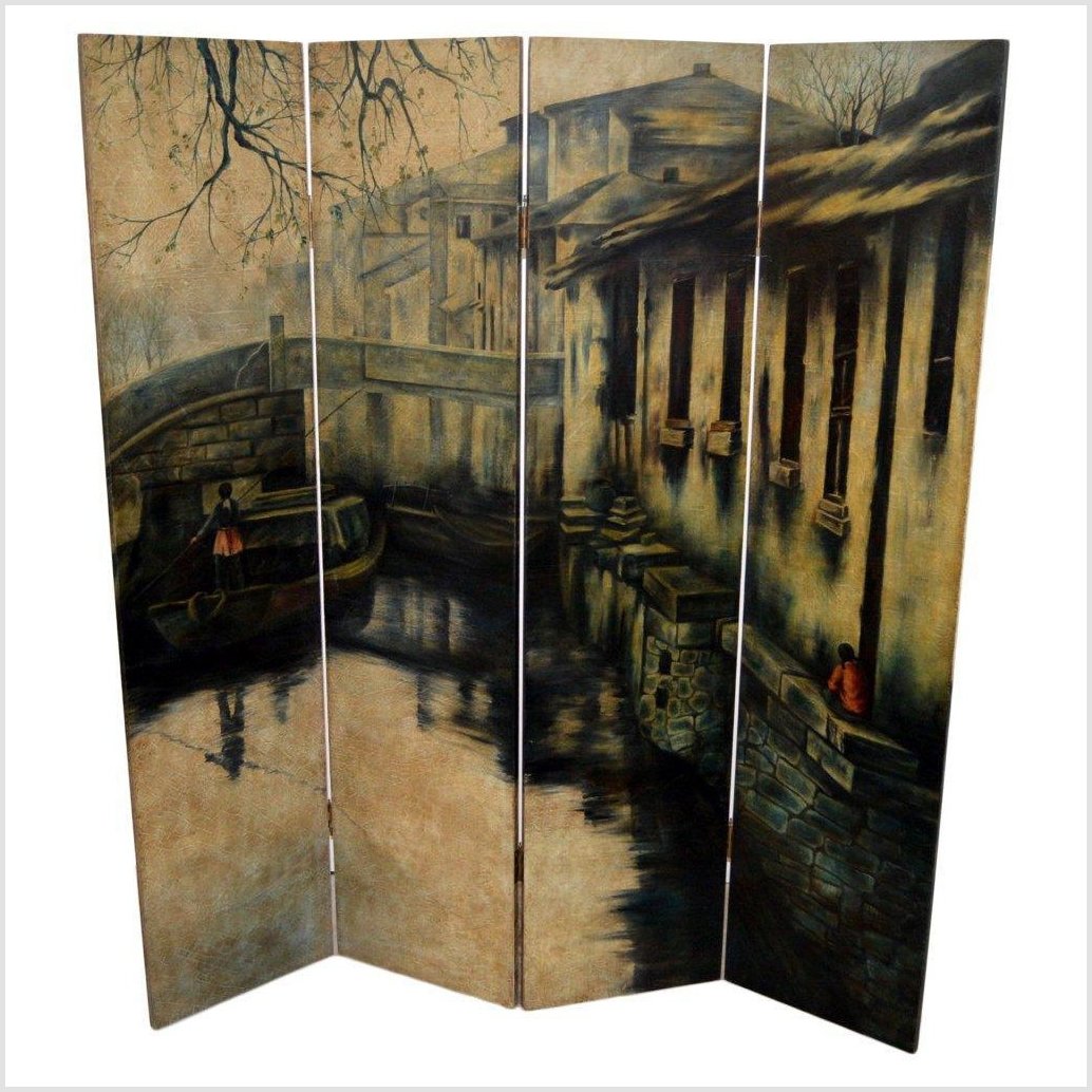 Vintage 4-Panel Painted Screen-1. Asian & Chinese Furniture, Art, Antiques, Vintage Home Décor for sale at FEA Home