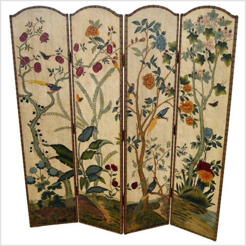4-Panel Scalloped Style Screen Designed with Trees and Flowers- Asian Antiques, Vintage Home Decor & Chinese Furniture - FEA Home