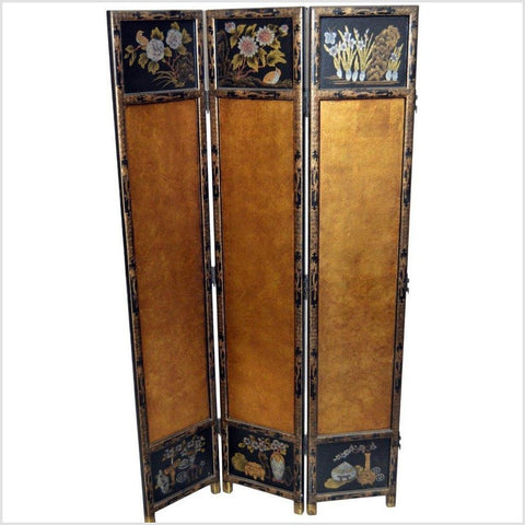 4-Panel Black Lacquered Screen with Gilt Painted Bamboo and Chinese Calligraphic Inscriptions-YN2847-1. Asian & Chinese Furniture, Art, Antiques, Vintage Home Décor for sale at FEA Home