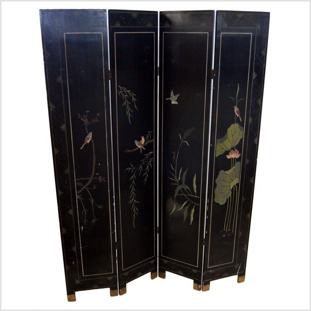 4-Panel Screen with Gilt and Colorful Cranes- Asian Antiques, Vintage Home Decor & Chinese Furniture - FEA Home