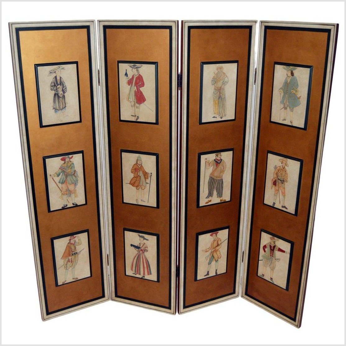 4-Panel Screen with Individual Frames of Men from Different Nations- Asian Antiques, Vintage Home Decor & Chinese Furniture - FEA Home