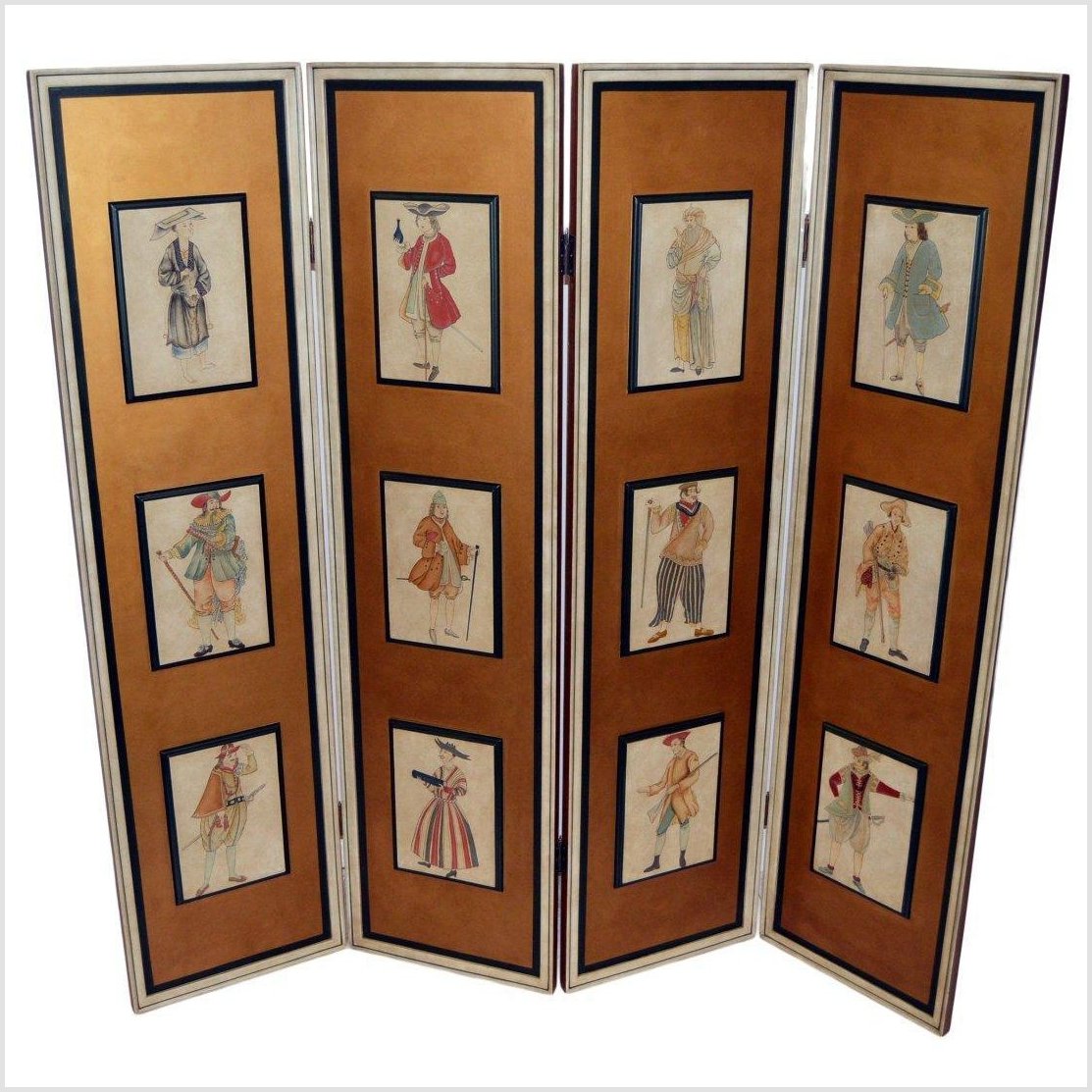 4-Panel Screen with Individual Frames of Men from Different Nations-1. Asian & Chinese Furniture, Art, Antiques, Vintage Home Décor for sale at FEA Home