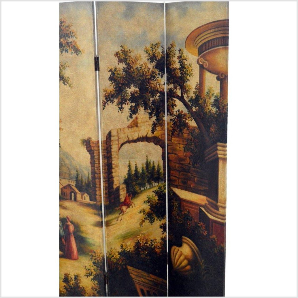4-Panel Screen Painted with a European Village Scene-2. Asian & Chinese Furniture, Art, Antiques, Vintage Home Décor for sale at FEA Home