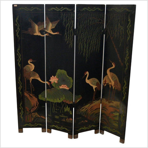 4-Panel Black Lacquered Chinoiserie Screen- Asian Antiques, Vintage Home Decor & Chinese Furniture - FEA Home