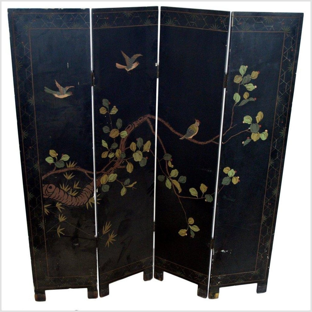 4-Panel Japanese Style Screen Designed with Cranes-11. Asian &amp; Chinese Furniture, Art, Antiques, Vintage Home Décor for sale at FEA Home