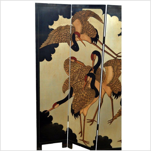 4-Panel Japanese Style Screen Designed with Cranes