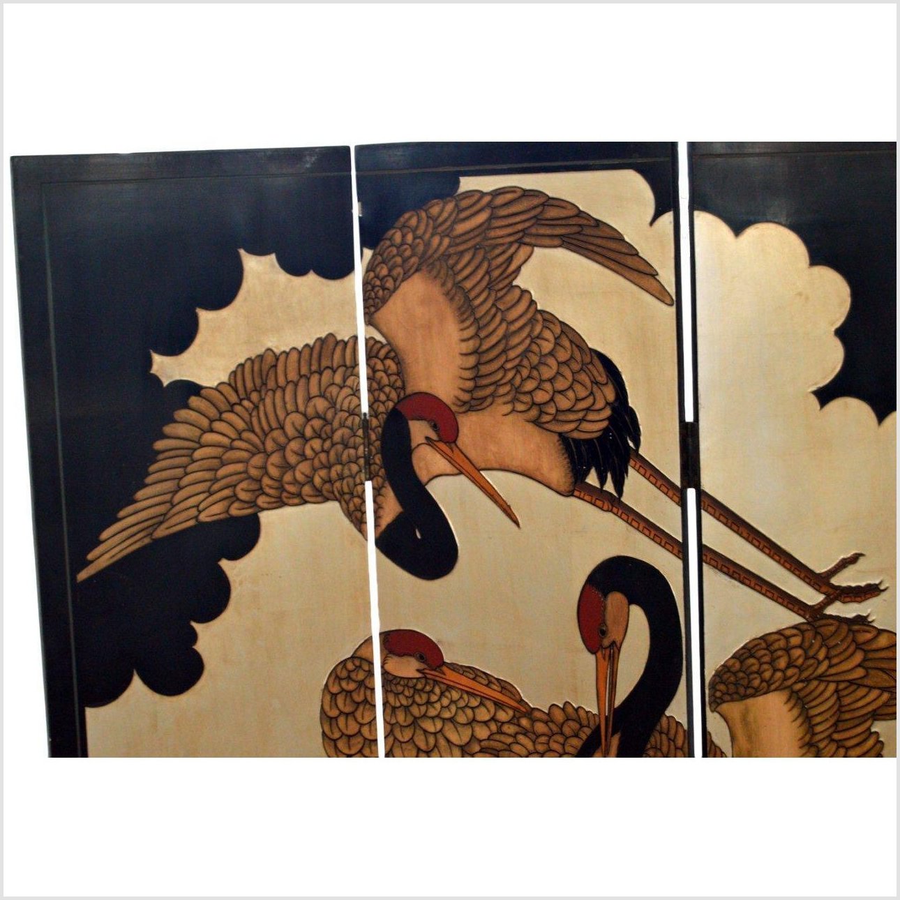 4-Panel Japanese Style Screen Designed with Cranes-4. Asian &amp; Chinese Furniture, Art, Antiques, Vintage Home Décor for sale at FEA Home