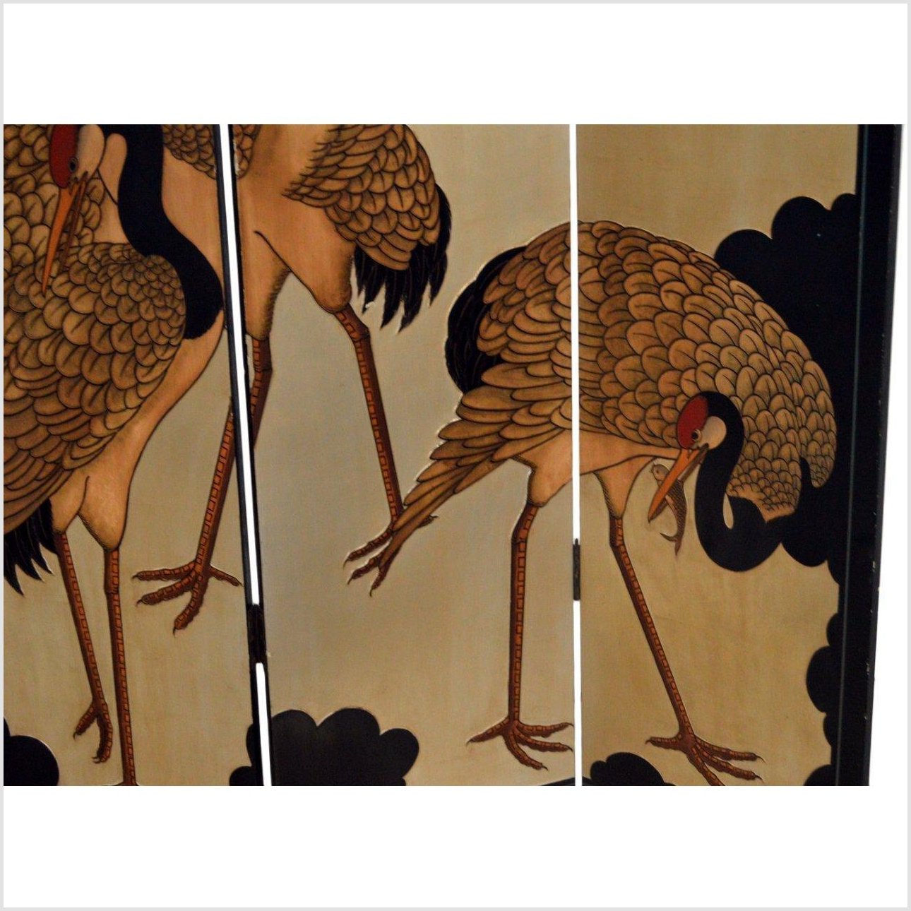 4-Panel Japanese Style Screen Designed with Cranes-6. Asian &amp; Chinese Furniture, Art, Antiques, Vintage Home Décor for sale at FEA Home