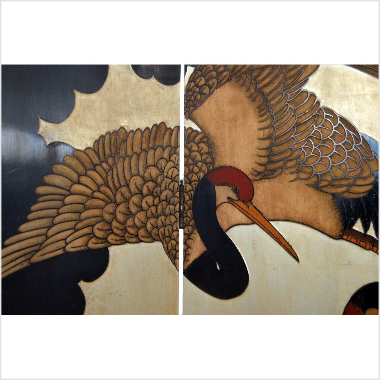 4-Panel Japanese Style Screen Designed with Cranes-7. Asian &amp; Chinese Furniture, Art, Antiques, Vintage Home Décor for sale at FEA Home