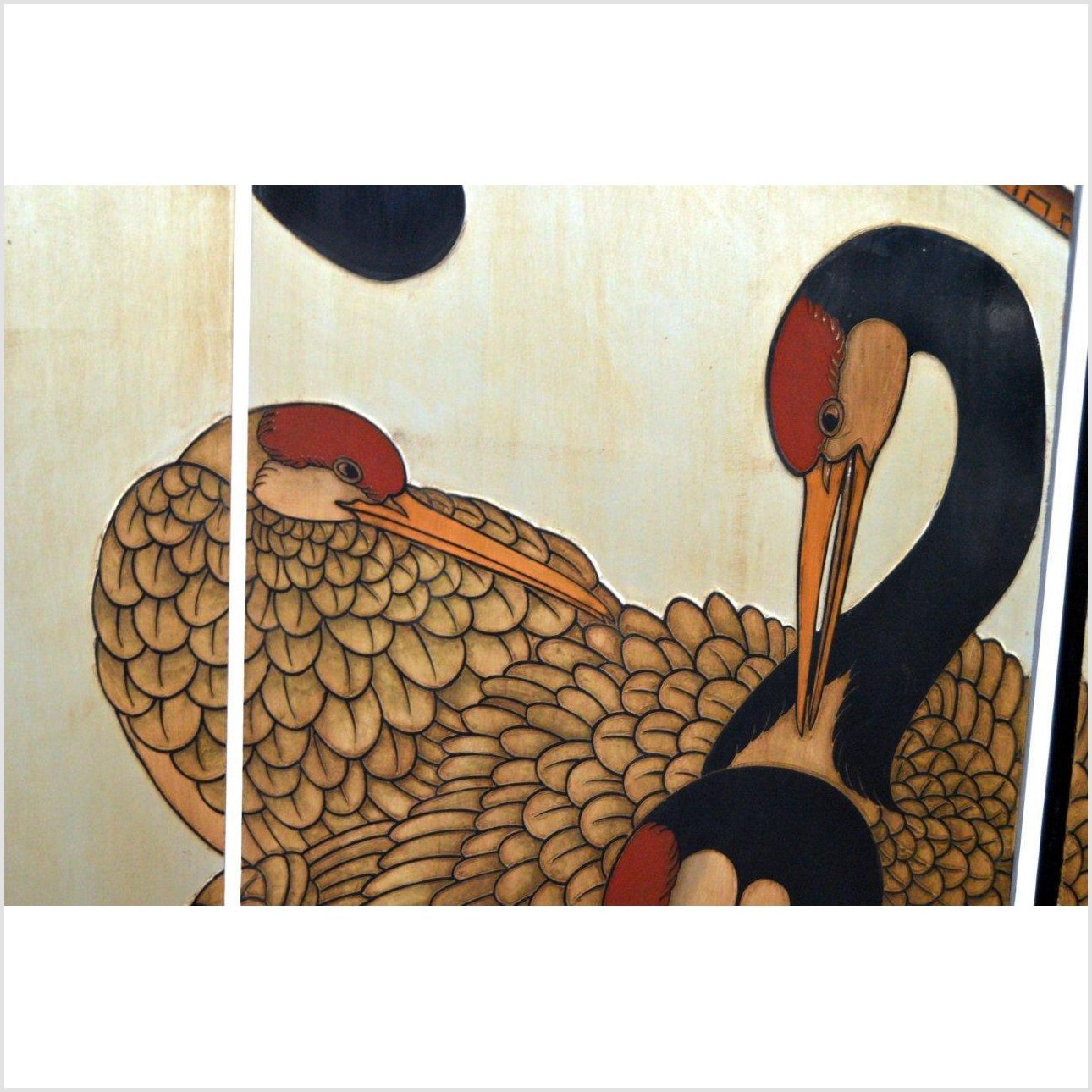 4-Panel Japanese Style Screen Designed with Cranes-8. Asian &amp; Chinese Furniture, Art, Antiques, Vintage Home Décor for sale at FEA Home