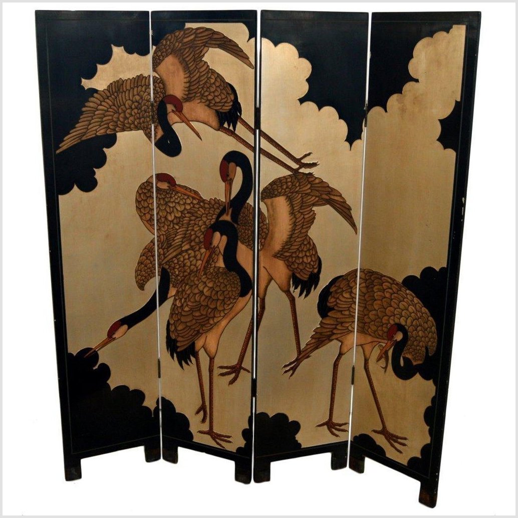 4-Panel Japanese Style Screen Designed with Cranes-1. Asian & Chinese Furniture, Art, Antiques, Vintage Home Décor for sale at FEA Home