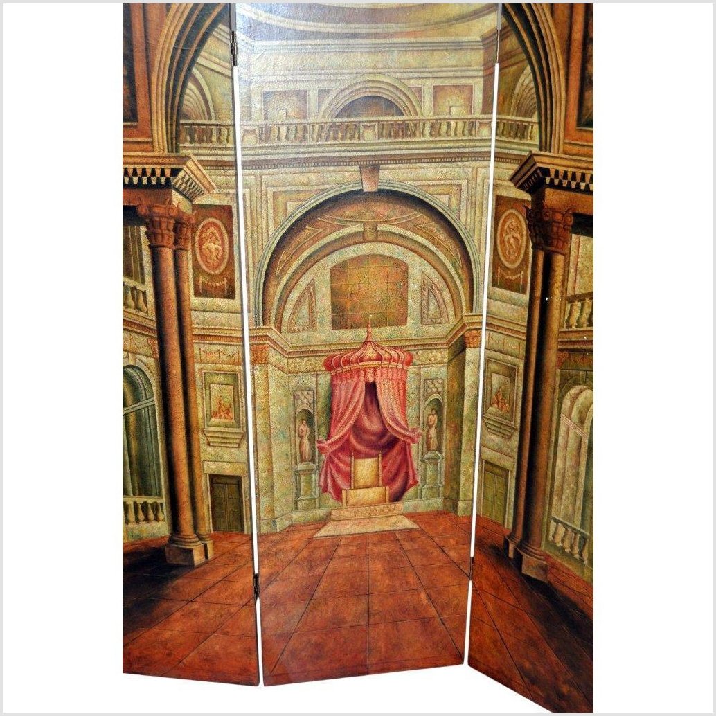 3-Panel Screen Painted with Palace Throne Area Scene-2. Asian & Chinese Furniture, Art, Antiques, Vintage Home Décor for sale at FEA Home