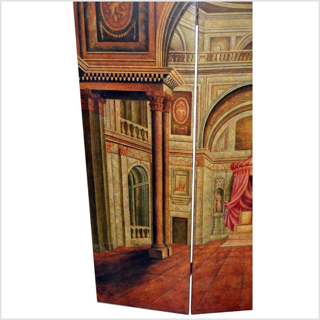 3-Panel Screen Painted with Palace Throne Area Scene-3. Asian &amp; Chinese Furniture, Art, Antiques, Vintage Home Décor for sale at FEA Home