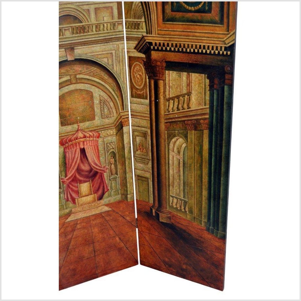 3-Panel Screen Painted with Palace Throne Area Scene-4. Asian &amp; Chinese Furniture, Art, Antiques, Vintage Home Décor for sale at FEA Home