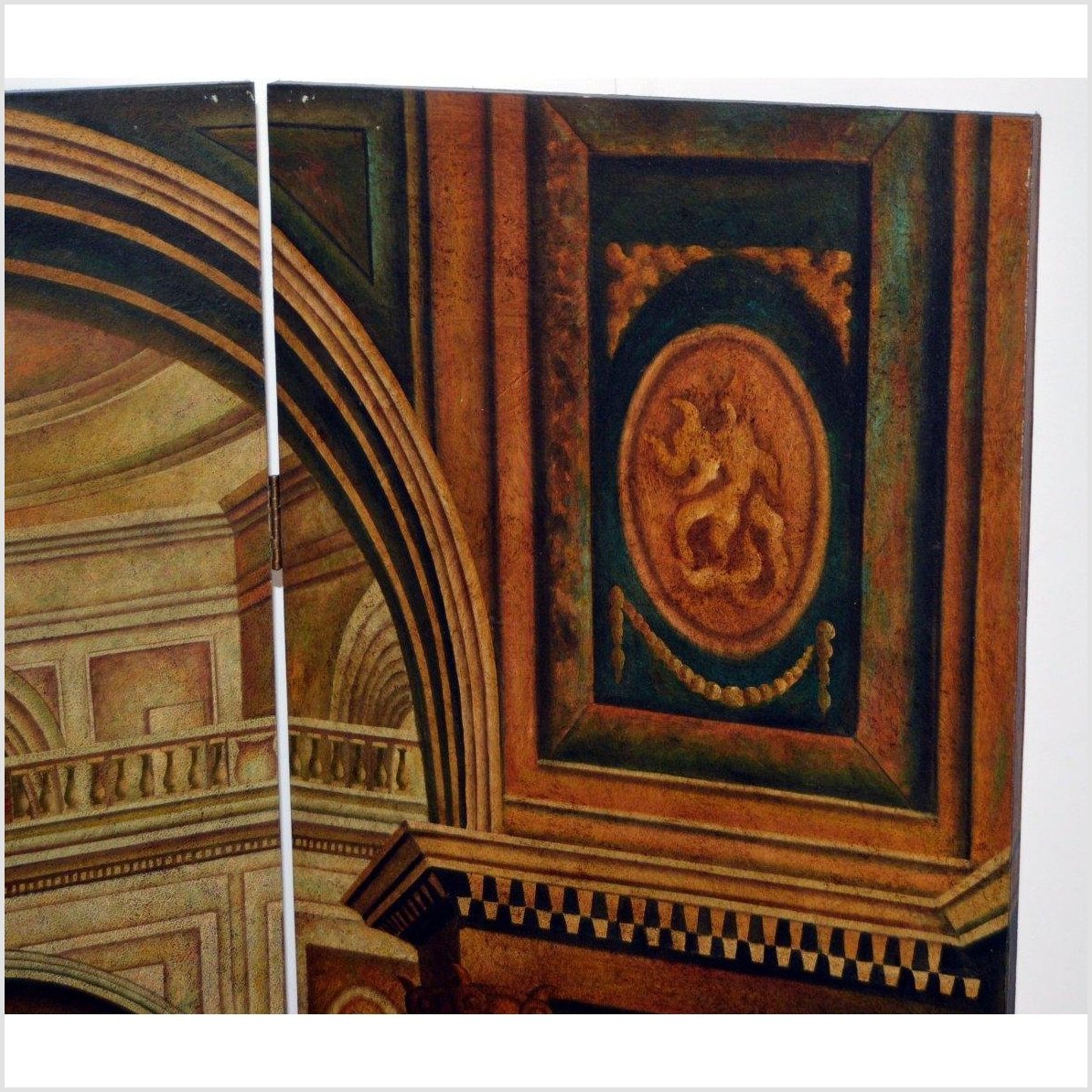 3-Panel Screen Painted with Palace Throne Area Scene-6. Asian &amp; Chinese Furniture, Art, Antiques, Vintage Home Décor for sale at FEA Home
