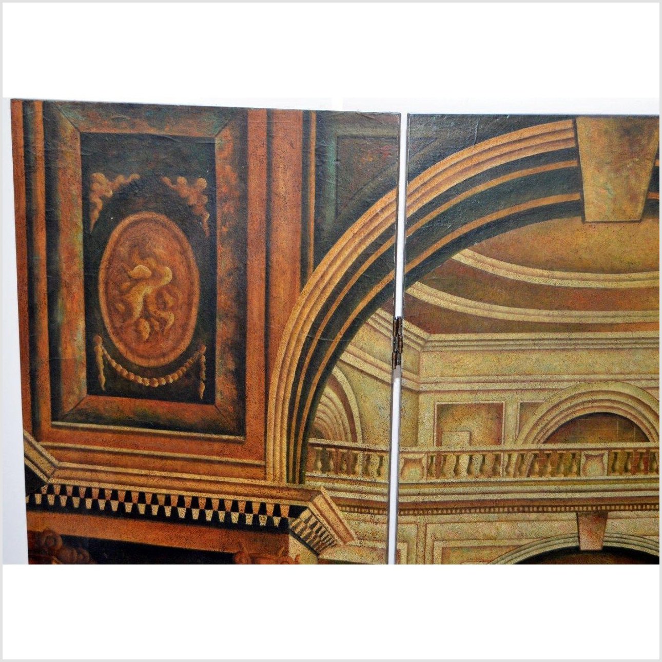 3-Panel Screen Painted with Palace Throne Area Scene-7. Asian &amp; Chinese Furniture, Art, Antiques, Vintage Home Décor for sale at FEA Home