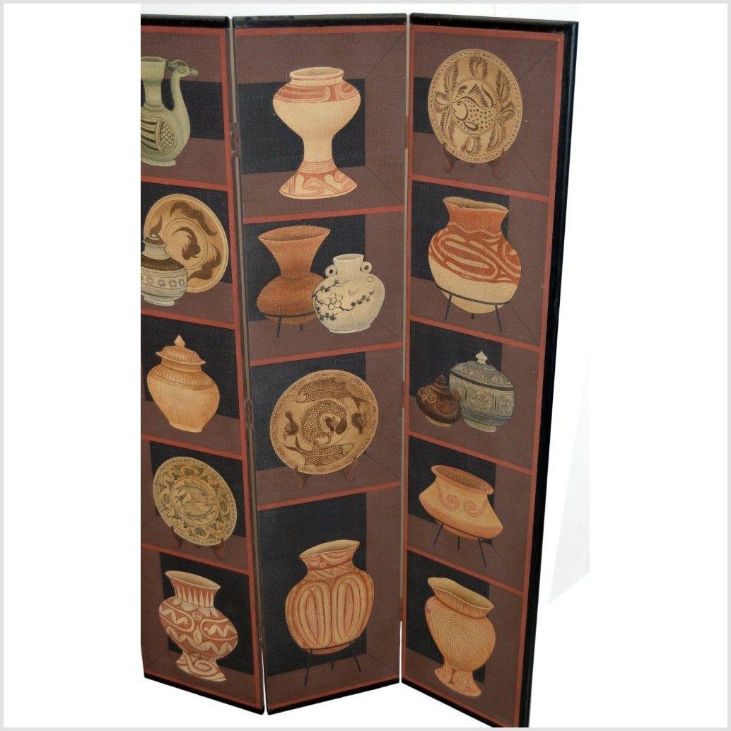 4-Panel Screen with Pottery and Plates Design-2. Asian & Chinese Furniture, Art, Antiques, Vintage Home Décor for sale at FEA Home