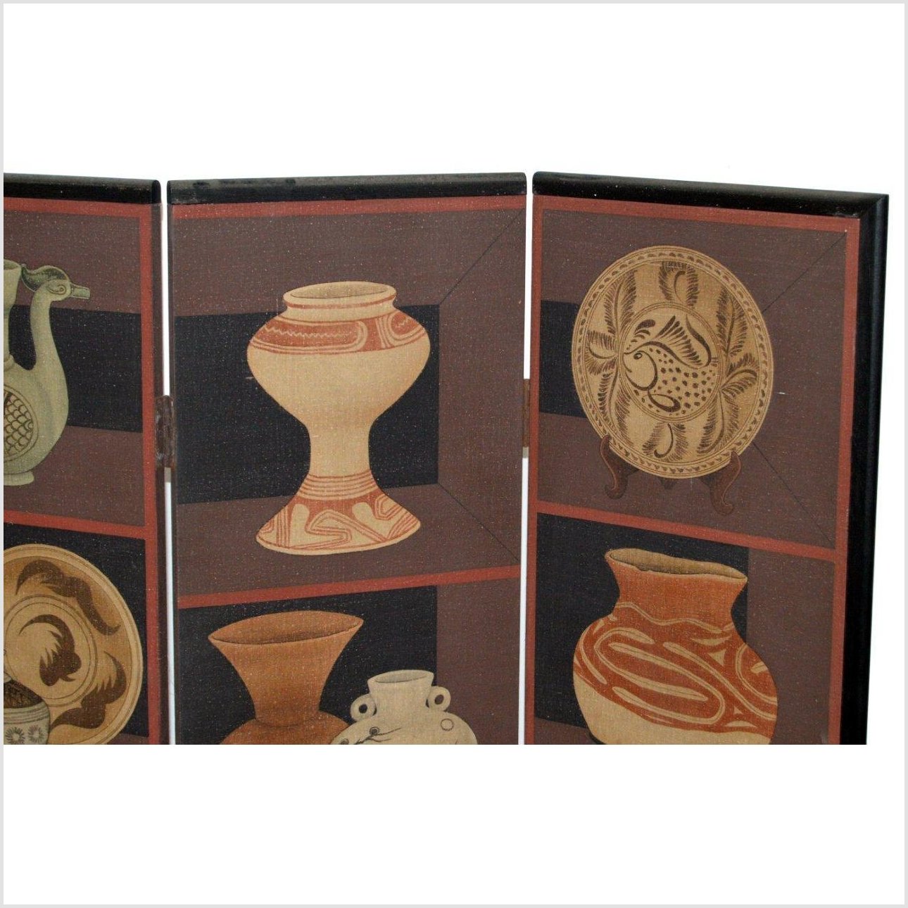 4-Panel Screen with Pottery and Plates Design-4. Asian &amp; Chinese Furniture, Art, Antiques, Vintage Home Décor for sale at FEA Home