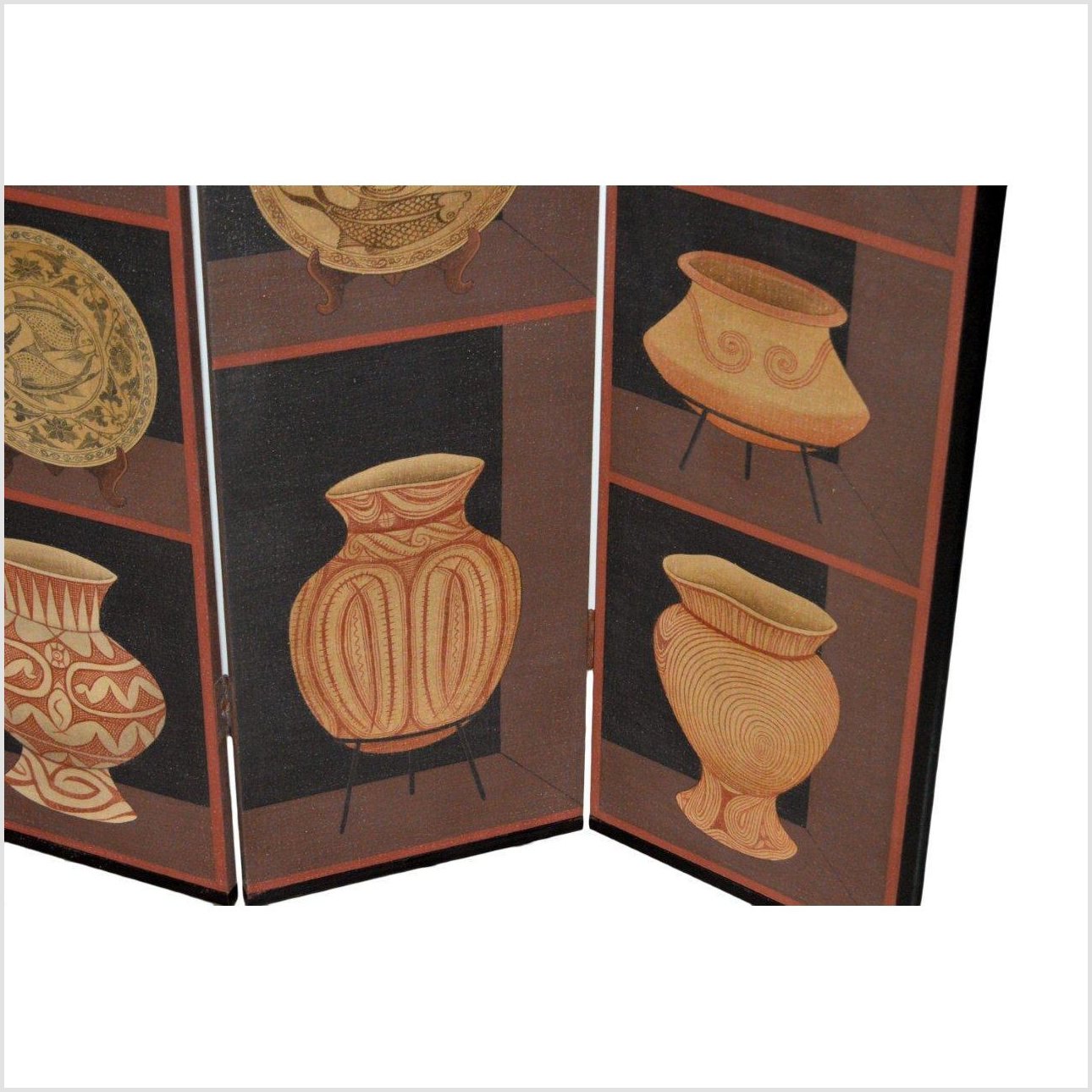 4-Panel Screen with Pottery and Plates Design-6. Asian &amp; Chinese Furniture, Art, Antiques, Vintage Home Décor for sale at FEA Home