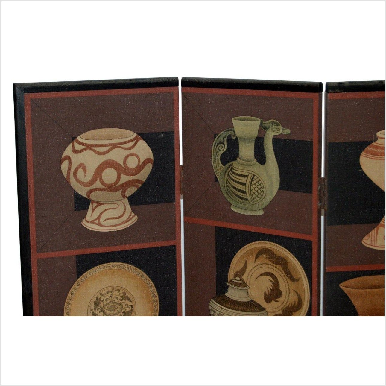 4-Panel Screen with Pottery and Plates Design-7. Asian &amp; Chinese Furniture, Art, Antiques, Vintage Home Décor for sale at FEA Home