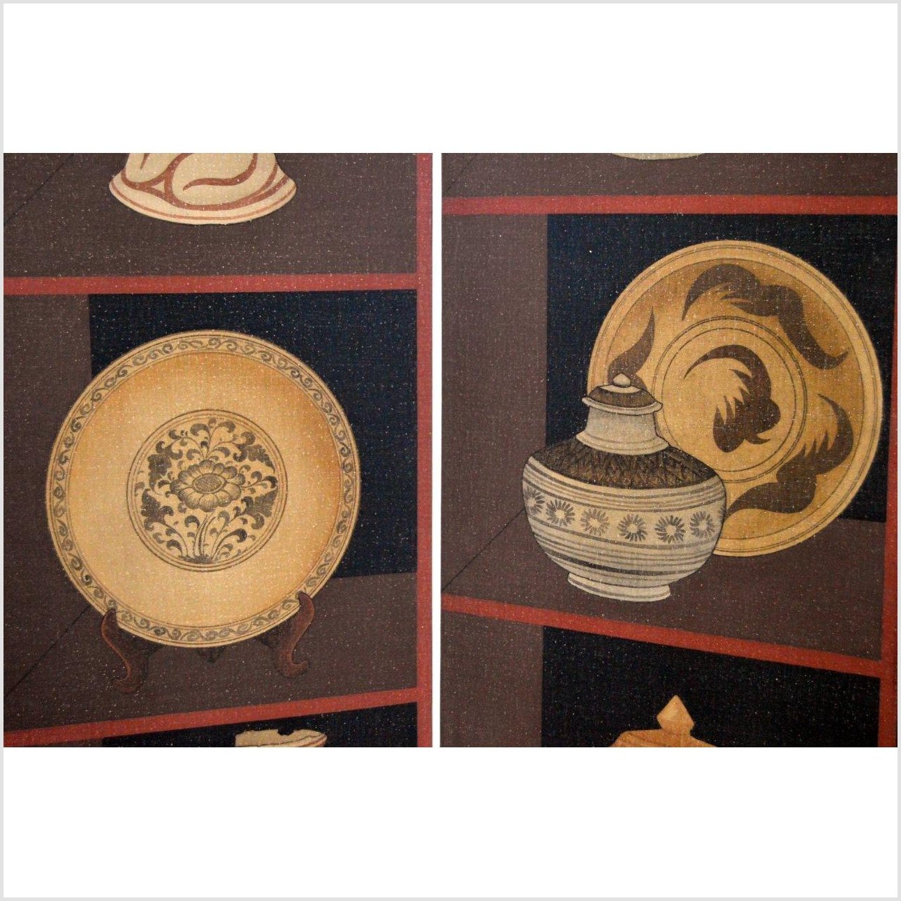 4-Panel Screen with Pottery and Plates Design-8. Asian &amp; Chinese Furniture, Art, Antiques, Vintage Home Décor for sale at FEA Home