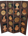 4-Panel Screen with Pottery and Plates Design-1. Asian & Chinese Furniture, Art, Antiques, Vintage Home Décor for sale at FEA Home