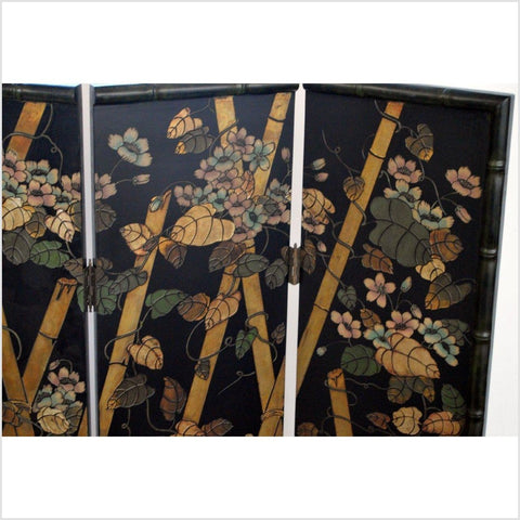 4-Panel Black Screen with Bamboo Frame and Designed with Bamboo and Flowers-YN2887-2. Asian & Chinese Furniture, Art, Antiques, Vintage Home Décor for sale at FEA Home
