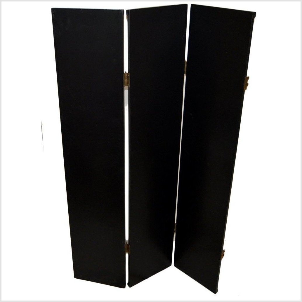 4-Panel Black Screen with Bamboo Frame and Designed with Bamboo and Flowers-7. Asian &amp; Chinese Furniture, Art, Antiques, Vintage Home Décor for sale at FEA Home