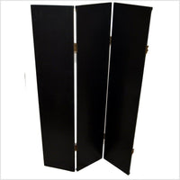 4-Panel Black Screen with Bamboo Frame and Designed with Bamboo and Flowers