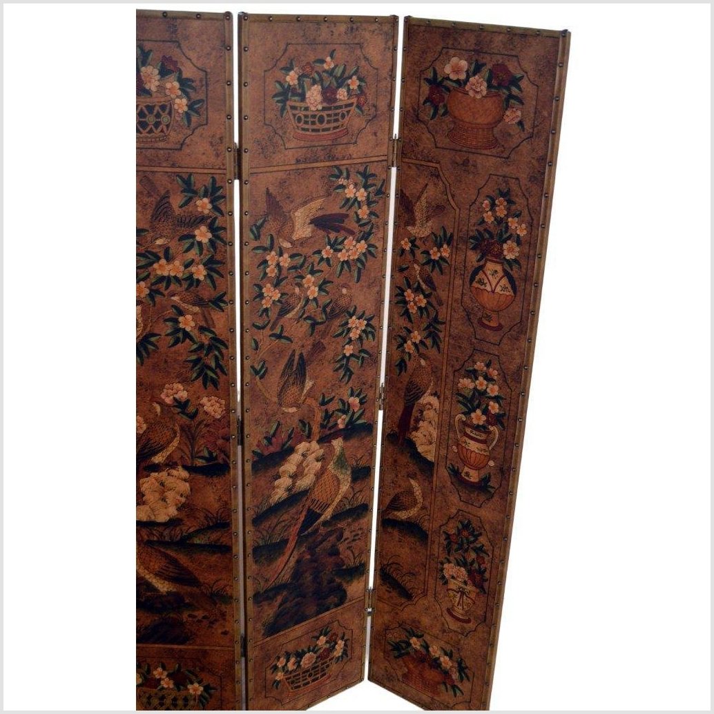 6-Panel Screen with Flowers, Birds and Roosters-2. Asian & Chinese Furniture, Art, Antiques, Vintage Home Décor for sale at FEA Home