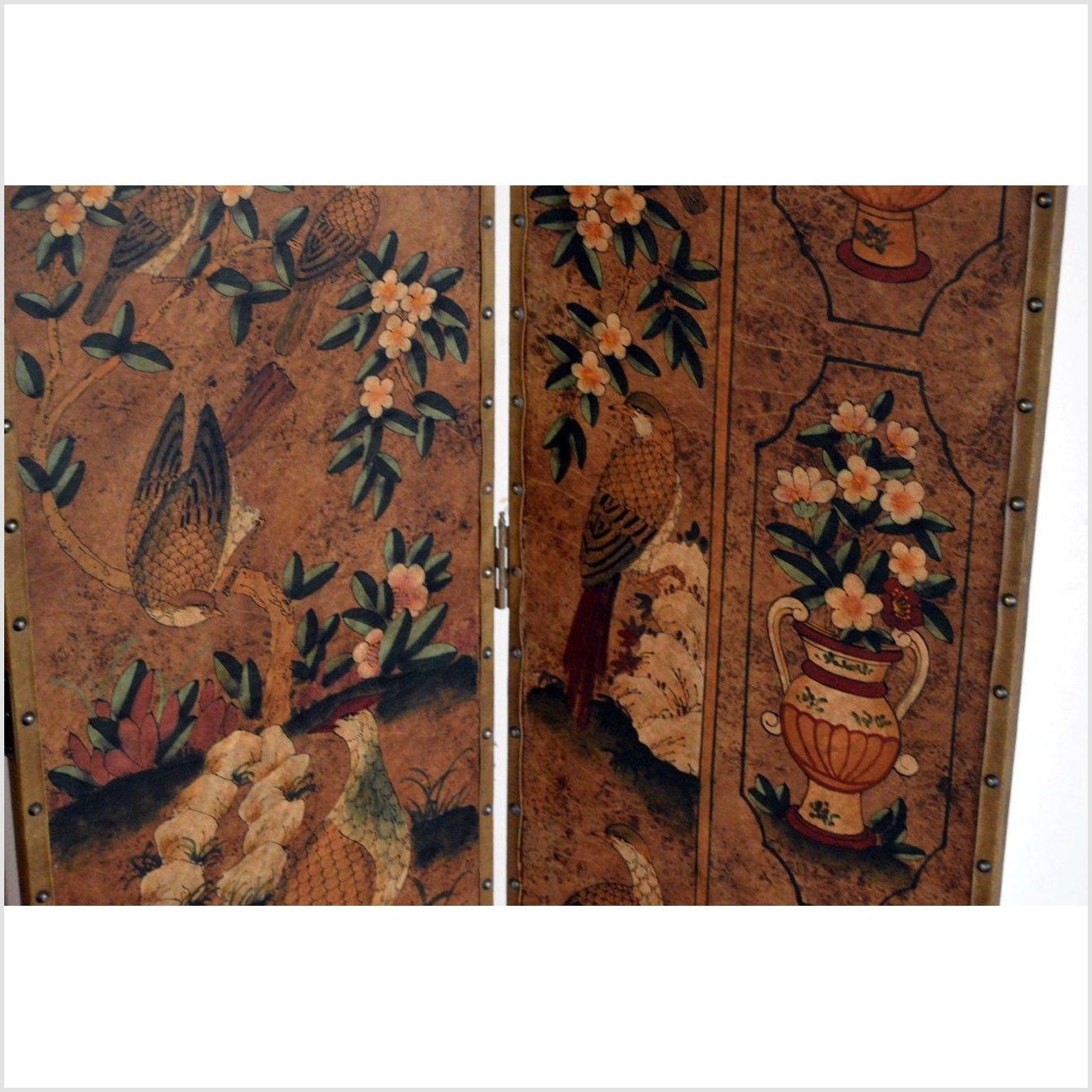 6-Panel Screen with Flowers, Birds and Roosters-5. Asian &amp; Chinese Furniture, Art, Antiques, Vintage Home Décor for sale at FEA Home