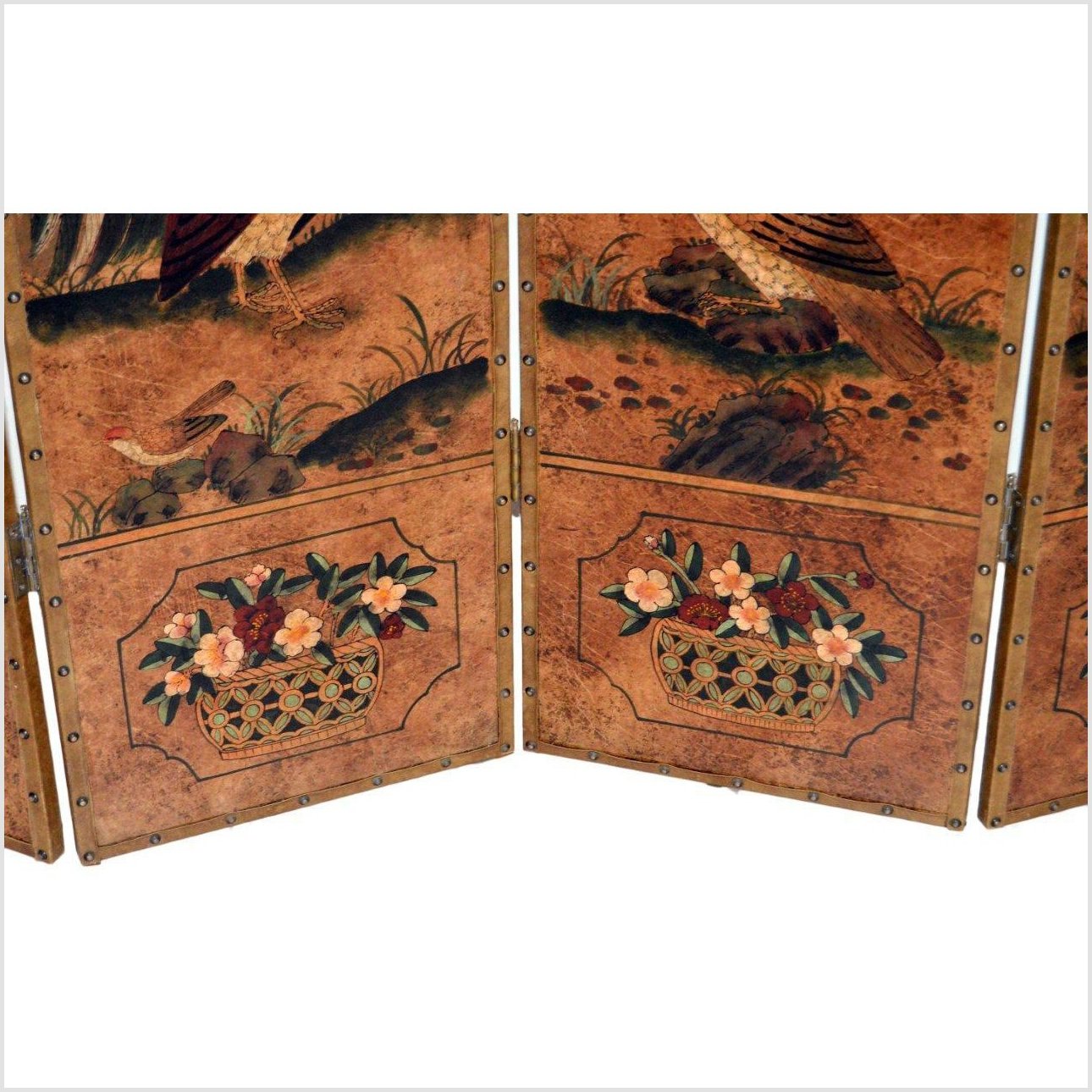 6-Panel Screen with Flowers, Birds and Roosters-6. Asian &amp; Chinese Furniture, Art, Antiques, Vintage Home Décor for sale at FEA Home