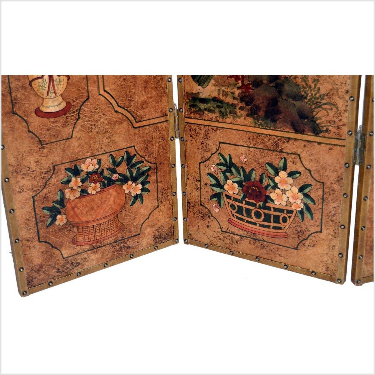 6-Panel Screen with Flowers, Birds and Roosters-8. Asian &amp; Chinese Furniture, Art, Antiques, Vintage Home Décor for sale at FEA Home