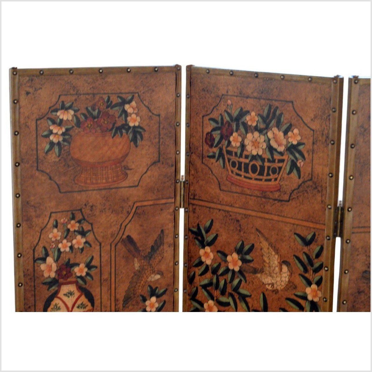 6-Panel Screen with Flowers, Birds and Roosters-4. Asian &amp; Chinese Furniture, Art, Antiques, Vintage Home Décor for sale at FEA Home