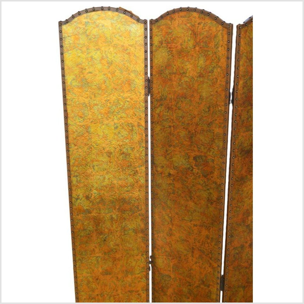 4-Panel Scalloped Style Screen with Distressed Gold Tone and Rivets-2. Asian & Chinese Furniture, Art, Antiques, Vintage Home Décor for sale at FEA Home