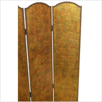 4-Panel Scalloped Style Screen with Distressed Gold Tone and Rivets