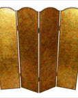 4-Panel Scalloped Style Screen with Distressed Gold Tone and Rivets-1. Asian & Chinese Furniture, Art, Antiques, Vintage Home Décor for sale at FEA Home