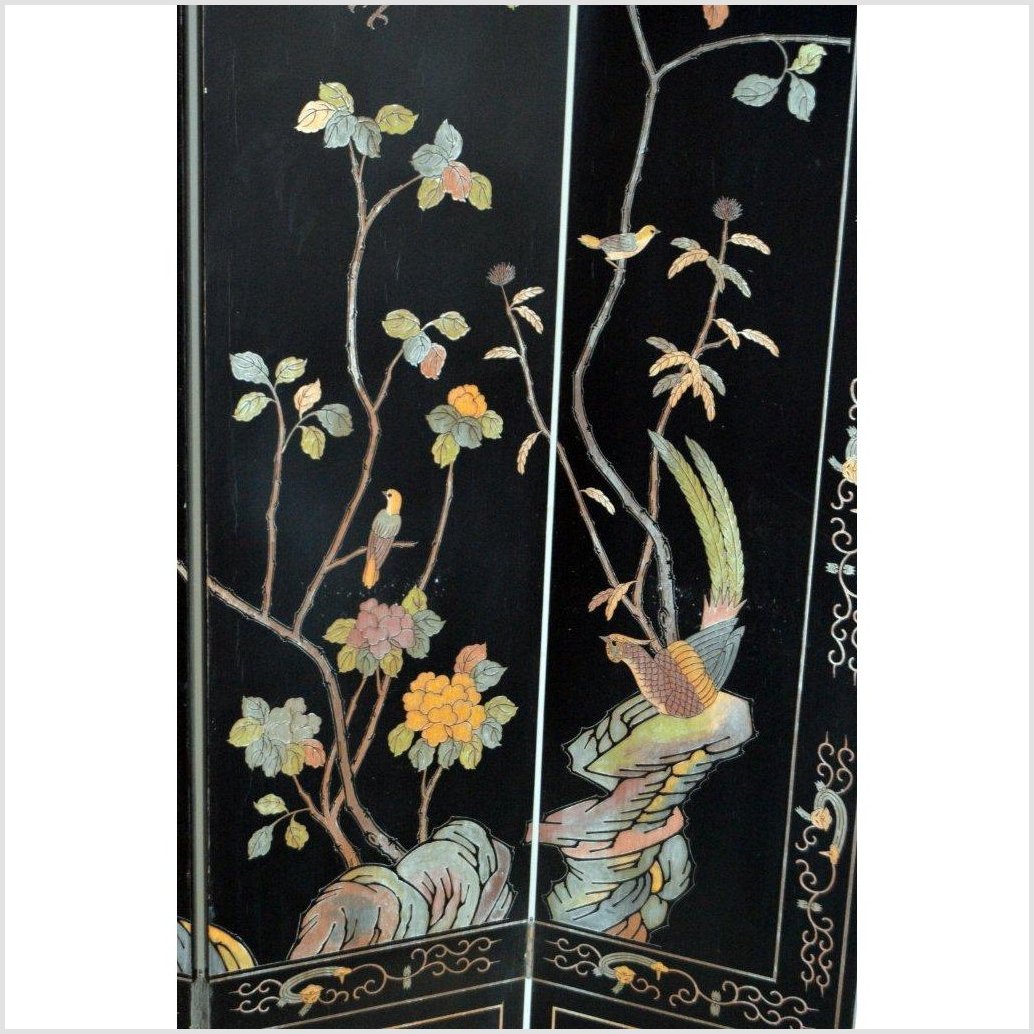 4-Panel Black Screen with Chinoiseries of Flowers, Trees and Birds-5. Asian &amp; Chinese Furniture, Art, Antiques, Vintage Home Décor for sale at FEA Home