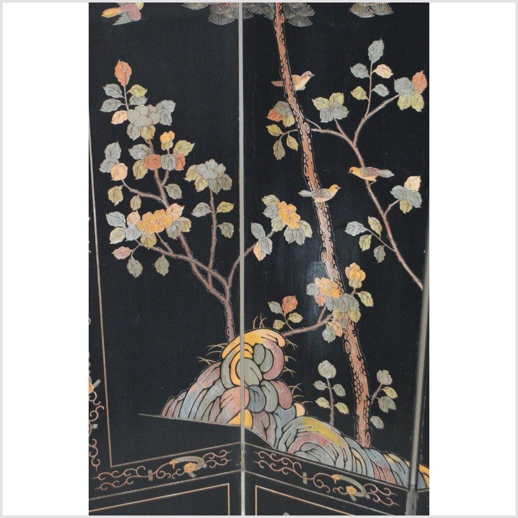 4-Panel Black Screen with Chinoiseries of Flowers, Trees and Birds-6. Asian &amp; Chinese Furniture, Art, Antiques, Vintage Home Décor for sale at FEA Home