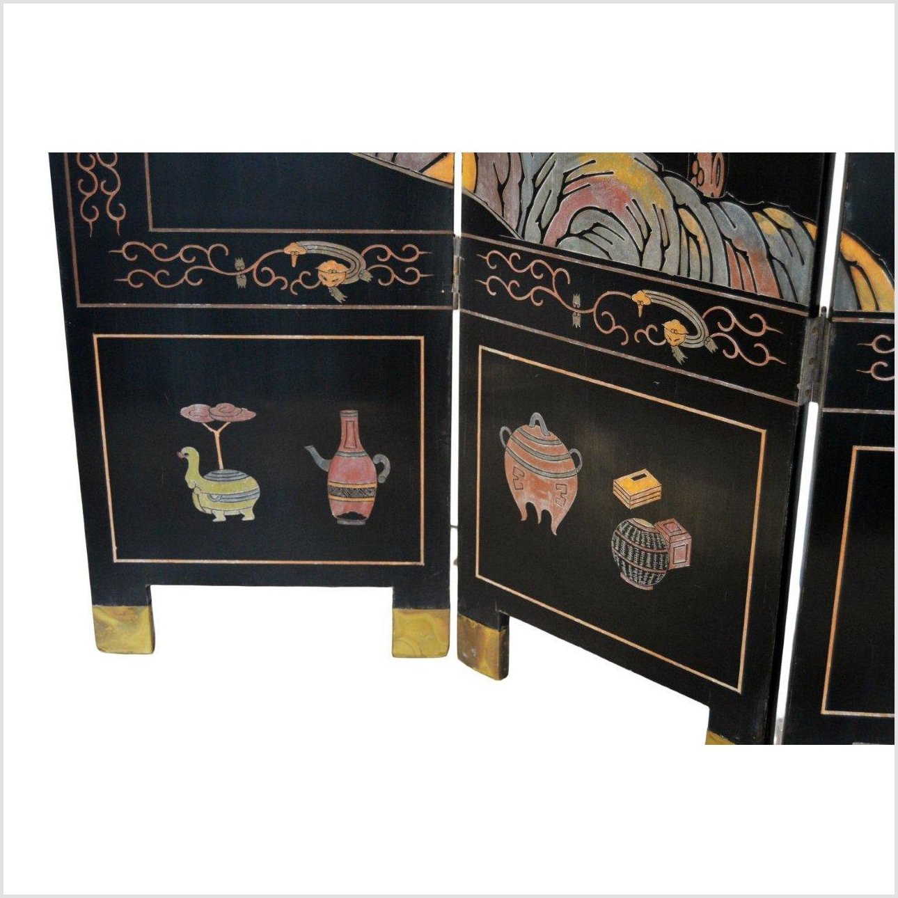 4-Panel Black Screen with Chinoiseries of Flowers, Trees and Birds-8. Asian &amp; Chinese Furniture, Art, Antiques, Vintage Home Décor for sale at FEA Home