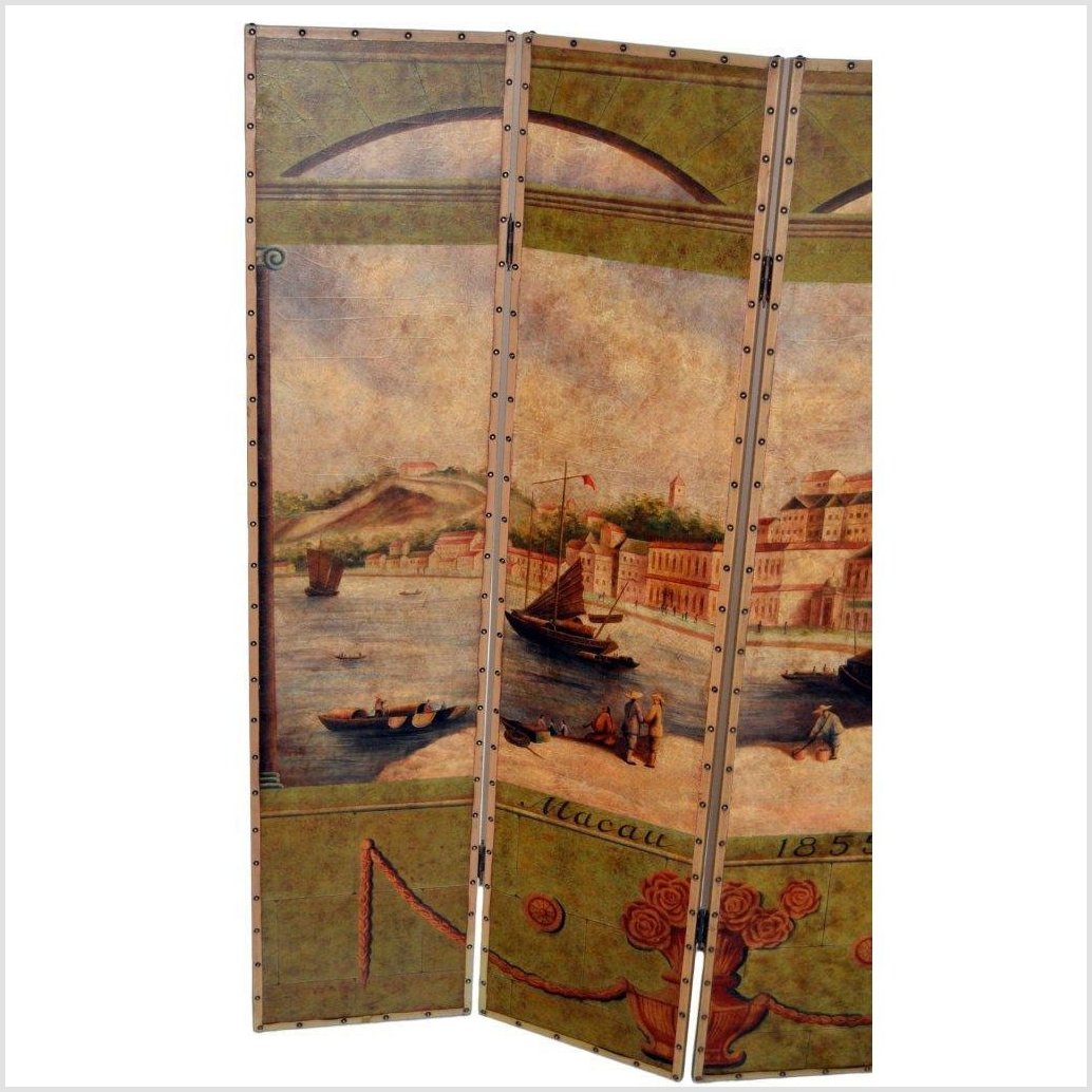 4-Panel Screen Showing Mid-1800s Macau-2. Asian & Chinese Furniture, Art, Antiques, Vintage Home Décor for sale at FEA Home
