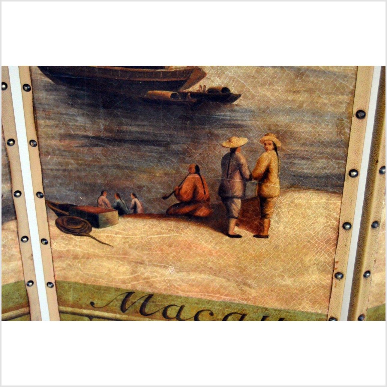 4-Panel Screen Showing Mid-1800s Macau-8. Asian &amp; Chinese Furniture, Art, Antiques, Vintage Home Décor for sale at FEA Home