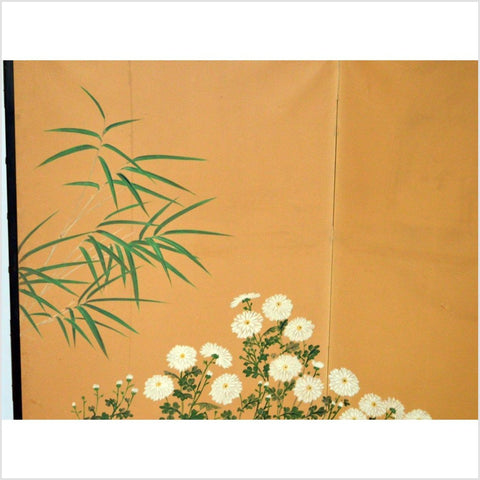 2-Panel Screen Painted with Flowers, Birds and Bamboo Leaves