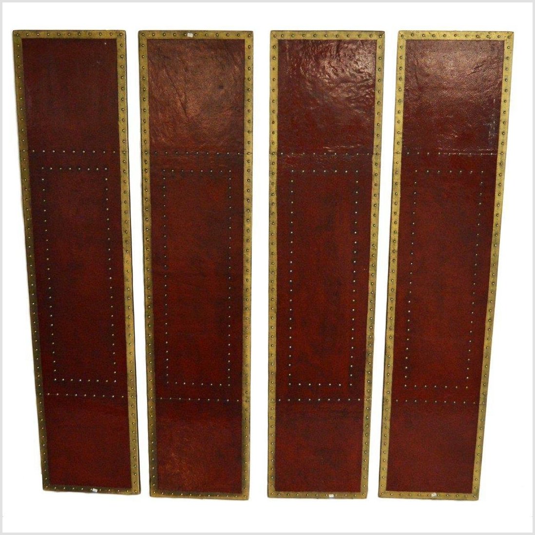 4-Panel Oxblood Screen with Gold Accents and Rivets- Asian Antiques, Vintage Home Decor & Chinese Furniture - FEA Home