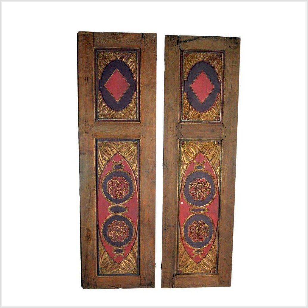 Pair of Wooden Panels Carved with Flowers and Arabic Inscriptions-YN2912-9. Asian & Chinese Furniture, Art, Antiques, Vintage Home Décor for sale at FEA Home