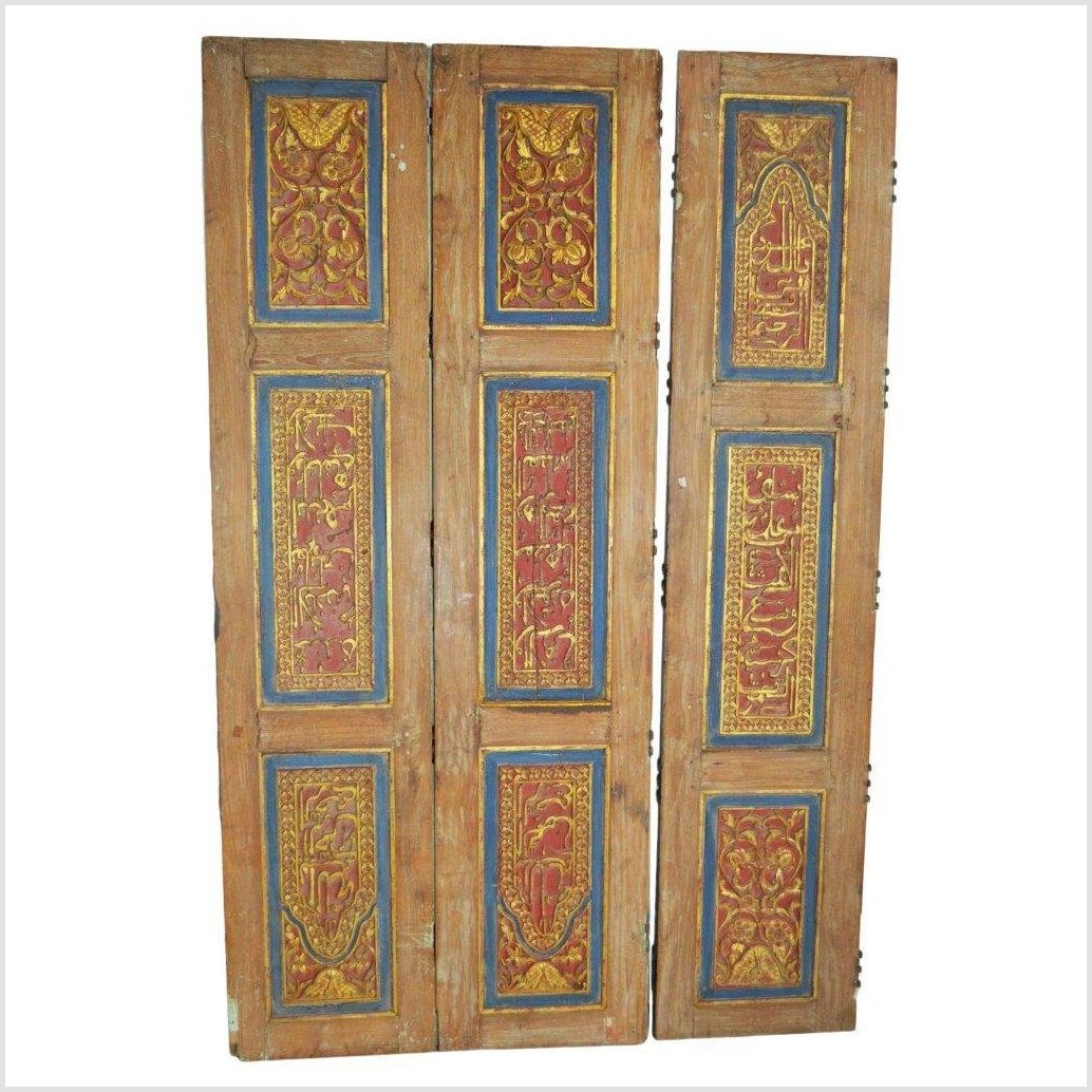 6-Panel Carved Wooden Screen with Indian Calligraphic Inscriptions-2. Asian & Chinese Furniture, Art, Antiques, Vintage Home Décor for sale at FEA Home
