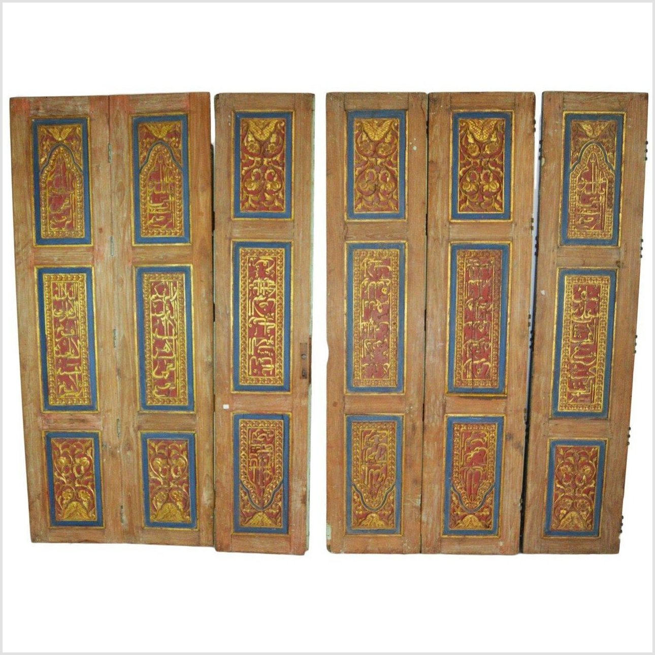 6-Panel Carved Wooden Screen with Indian Calligraphic Inscriptions-1. Asian & Chinese Furniture, Art, Antiques, Vintage Home Décor for sale at FEA Home
