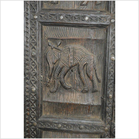 2-Panel Screen Hand Carved with Animals and Intricate Accents