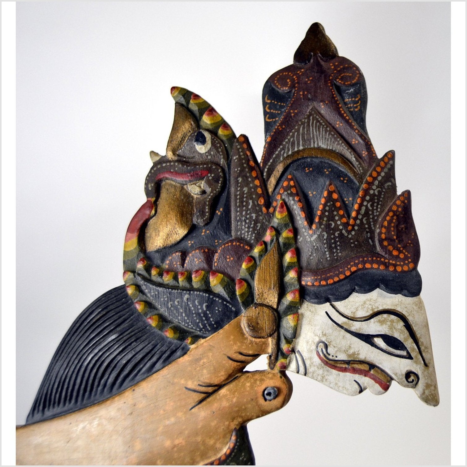 Set of 3 Wooden Wayang Kulit Indonesian Shadow Puppets-11. Asian &amp; Chinese Furniture, Art, Antiques, Vintage Home Décor for sale at FEA Home
