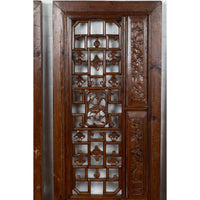 Set of Four Carved Elm Screen Panels with Fretwork, Foliage and Floral Motifs